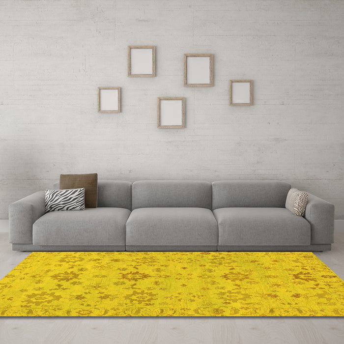 Machine Washable Oriental Yellow Traditional Rug in a Living Room, wshabs1756yw