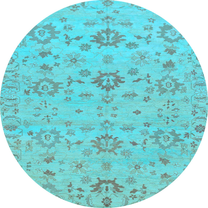 Round Oriental Light Blue Traditional Rug, abs1756lblu