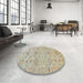 Round Machine Washable Abstract Camel Brown Rug in a Office, wshabs1756
