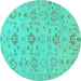 Round Oriental Turquoise Traditional Rug, abs1756turq