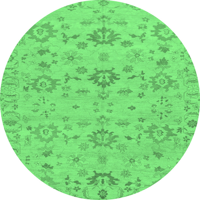 Round Machine Washable Oriental Emerald Green Traditional Area Rugs, wshabs1756emgrn