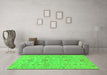 Machine Washable Oriental Green Traditional Area Rugs in a Living Room,, wshabs1756grn