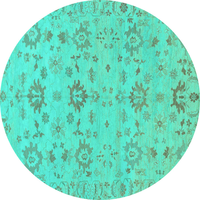 Round Machine Washable Oriental Turquoise Traditional Area Rugs, wshabs1756turq