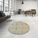 Round Abstract Camel Brown Oriental Rug in a Office, abs1756