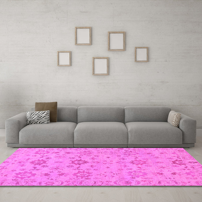 Machine Washable Oriental Pink Traditional Rug in a Living Room, wshabs1756pnk