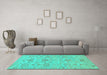 Machine Washable Oriental Turquoise Traditional Area Rugs in a Living Room,, wshabs1756turq