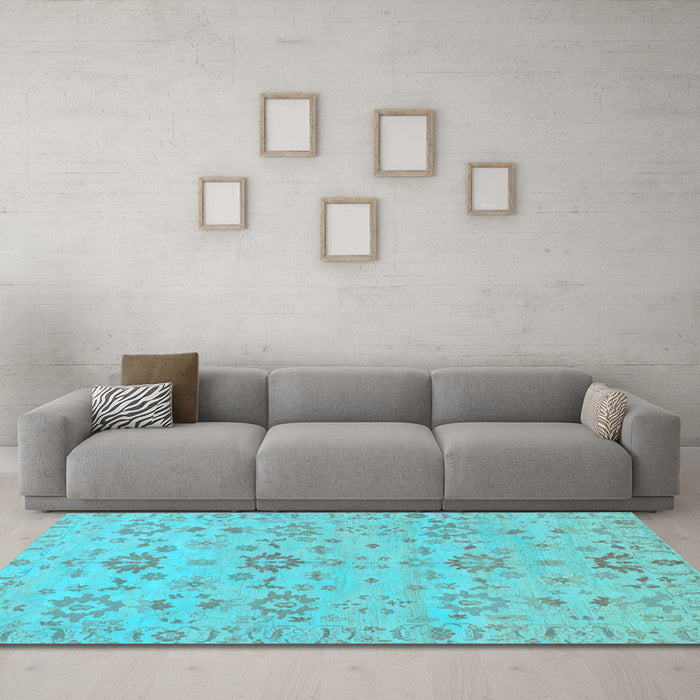 Machine Washable Oriental Light Blue Traditional Rug in a Living Room, wshabs1756lblu