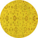 Round Machine Washable Oriental Yellow Traditional Rug, wshabs1756yw