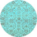 Round Machine Washable Oriental Light Blue Traditional Rug, wshabs1757lblu