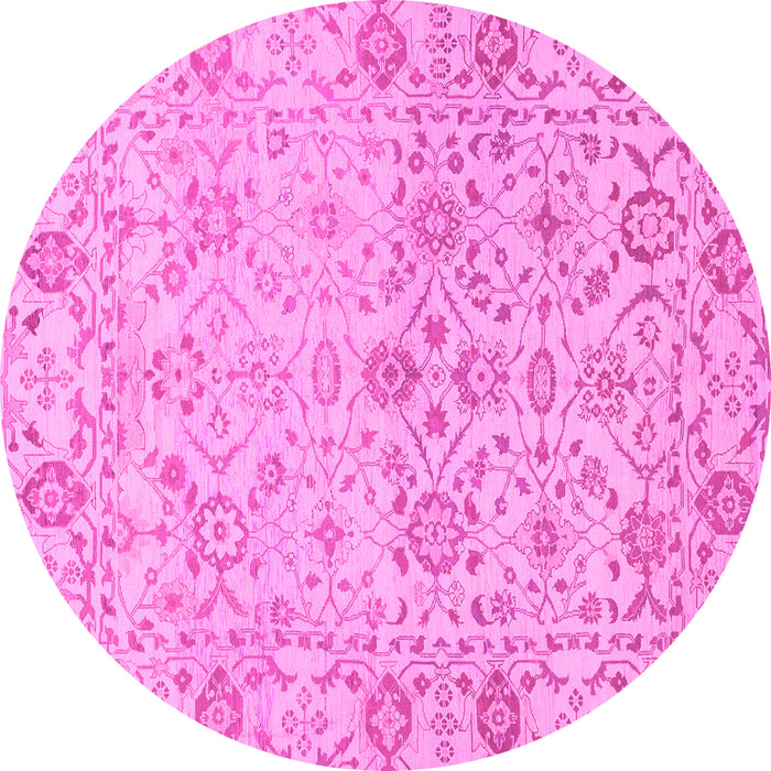 Round Machine Washable Oriental Pink Traditional Rug, wshabs1757pnk