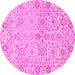 Round Machine Washable Oriental Pink Traditional Rug, wshabs1757pnk