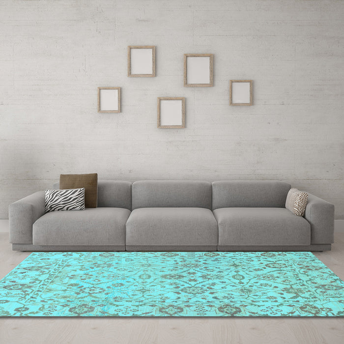 Machine Washable Oriental Light Blue Traditional Rug in a Living Room, wshabs1757lblu