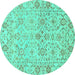 Round Machine Washable Oriental Turquoise Traditional Area Rugs, wshabs1757turq