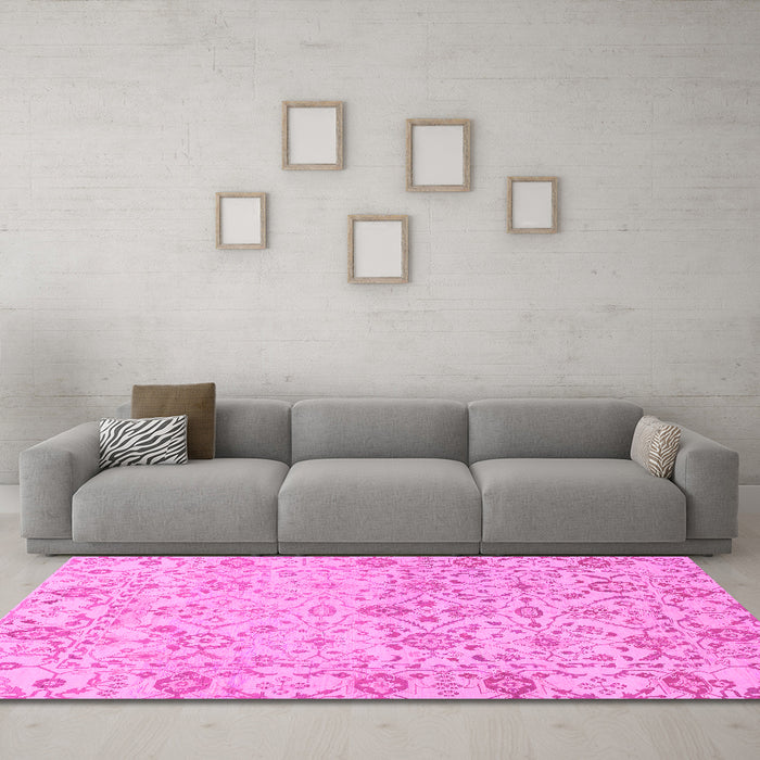Machine Washable Oriental Pink Traditional Rug in a Living Room, wshabs1757pnk