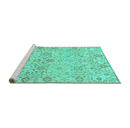 Sideview of Machine Washable Oriental Turquoise Traditional Area Rugs, wshabs1757turq
