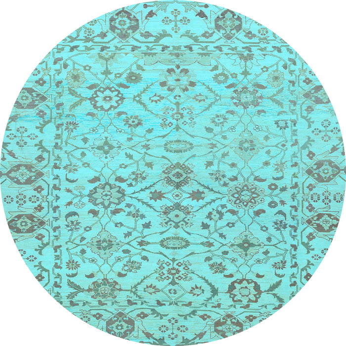 Round Oriental Light Blue Traditional Rug, abs1757lblu