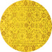 Round Machine Washable Oriental Yellow Traditional Rug, wshabs1757yw