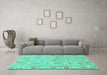 Machine Washable Oriental Turquoise Traditional Area Rugs in a Living Room,, wshabs1757turq