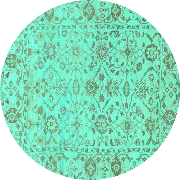 Round Oriental Turquoise Traditional Rug, abs1757turq