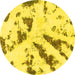 Round Machine Washable Abstract Yellow Modern Rug, wshabs1758yw