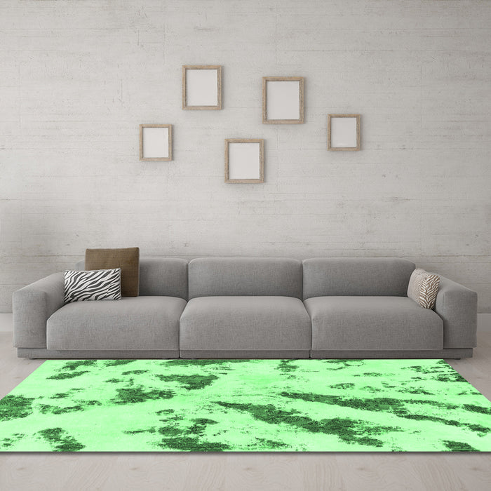 Machine Washable Abstract Emerald Green Modern Area Rugs in a Living Room,, wshabs1758emgrn