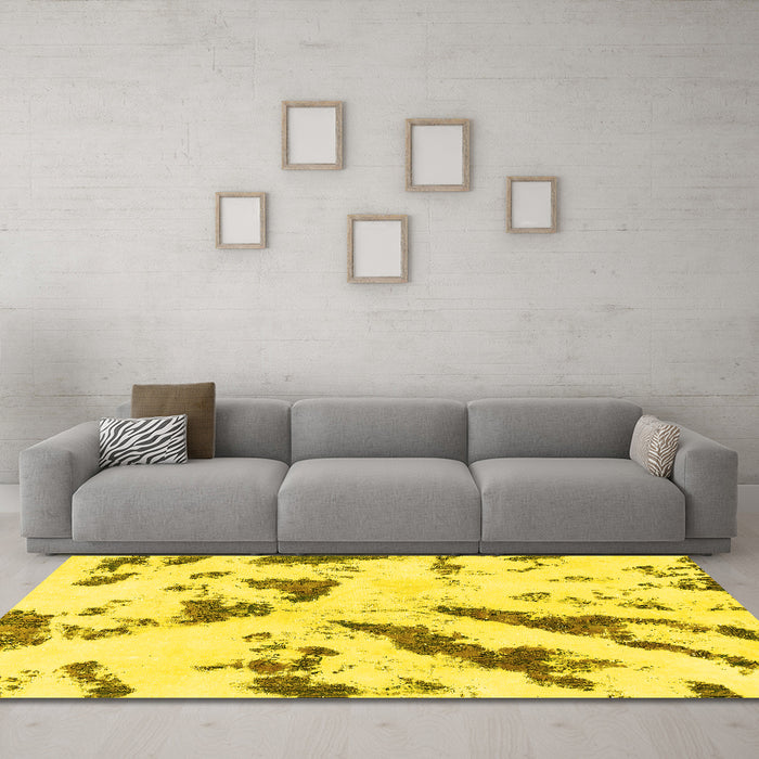 Machine Washable Abstract Yellow Modern Rug in a Living Room, wshabs1758yw