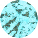 Round Machine Washable Abstract Light Blue Modern Rug, wshabs1758lblu