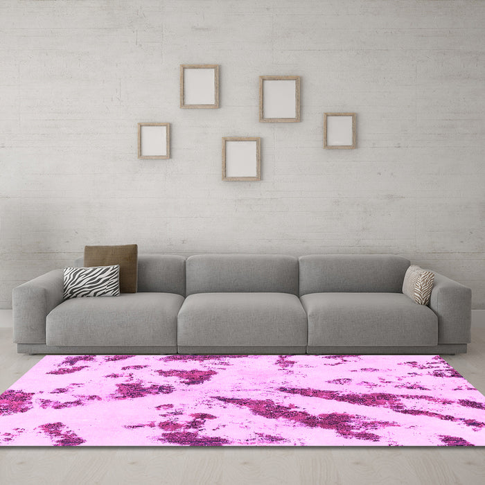 Machine Washable Abstract Pink Modern Rug in a Living Room, wshabs1758pnk