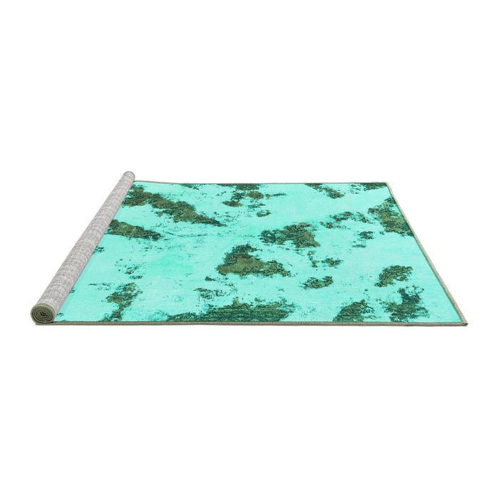 Sideview of Machine Washable Abstract Turquoise Modern Area Rugs, wshabs1758turq