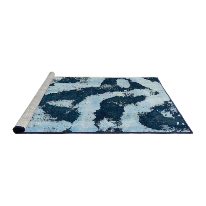 Sideview of Machine Washable Abstract Sky Blue Rug, wshabs1759