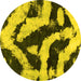 Round Machine Washable Abstract Yellow Modern Rug, wshabs1759yw