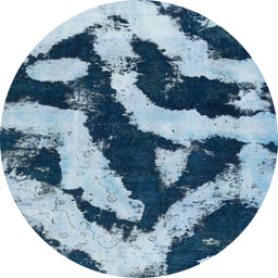 Round Machine Washable Abstract Sky Blue Rug, wshabs1759