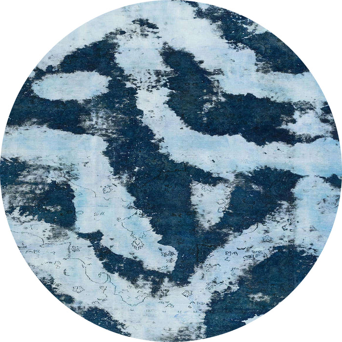 Round Machine Washable Abstract Sky Blue Rug, wshabs1759