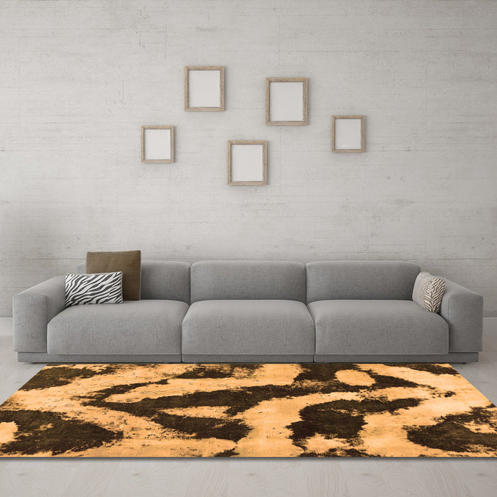 Machine Washable Abstract Orange Modern Area Rugs in a Living Room, wshabs1759org