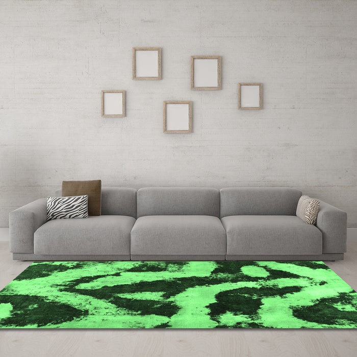 Machine Washable Abstract Emerald Green Modern Area Rugs in a Living Room,, wshabs1759emgrn