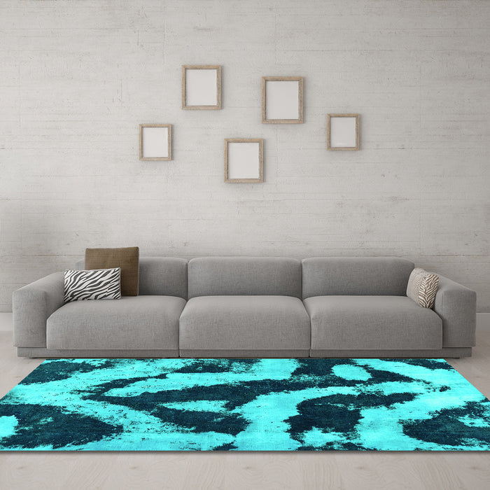 Machine Washable Abstract Turquoise Modern Area Rugs in a Living Room,, wshabs1759turq
