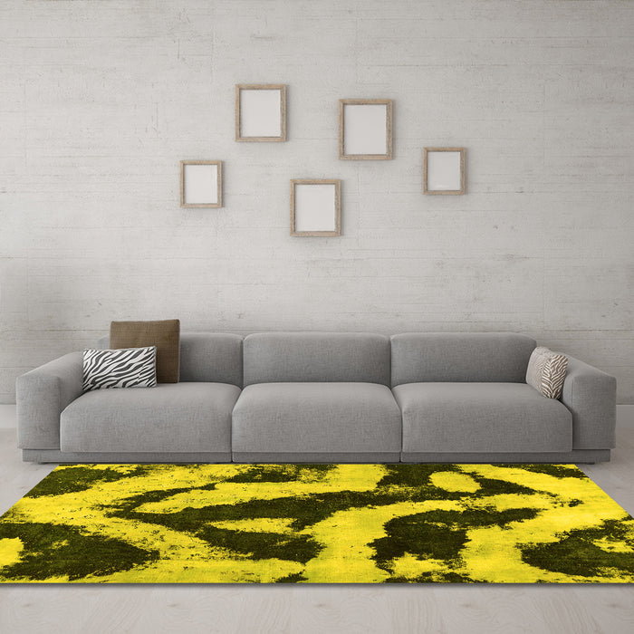 Machine Washable Abstract Yellow Modern Rug in a Living Room, wshabs1759yw