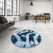 Round Abstract Sky Blue Modern Rug in a Office, abs1759