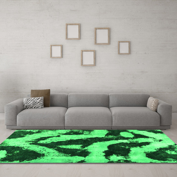 Machine Washable Abstract Green Modern Area Rugs in a Living Room,, wshabs1759grn