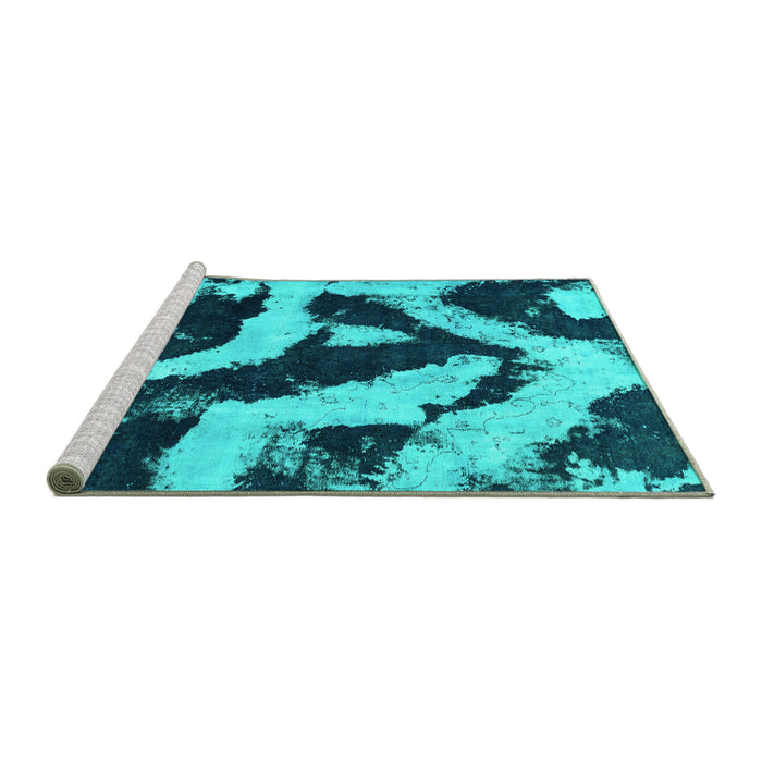 Sideview of Machine Washable Abstract Turquoise Modern Area Rugs, wshabs1759turq