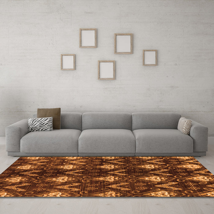 Machine Washable Abstract Orange Modern Area Rugs in a Living Room, wshabs175org