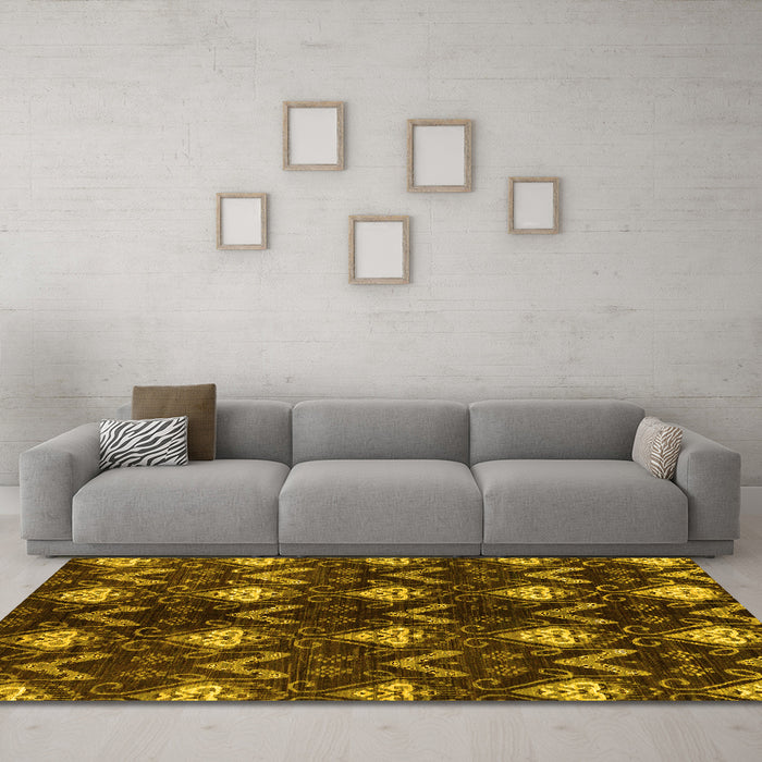 Machine Washable Abstract Yellow Modern Rug in a Living Room, wshabs175yw