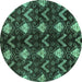 Round Abstract Turquoise Modern Rug, abs175turq