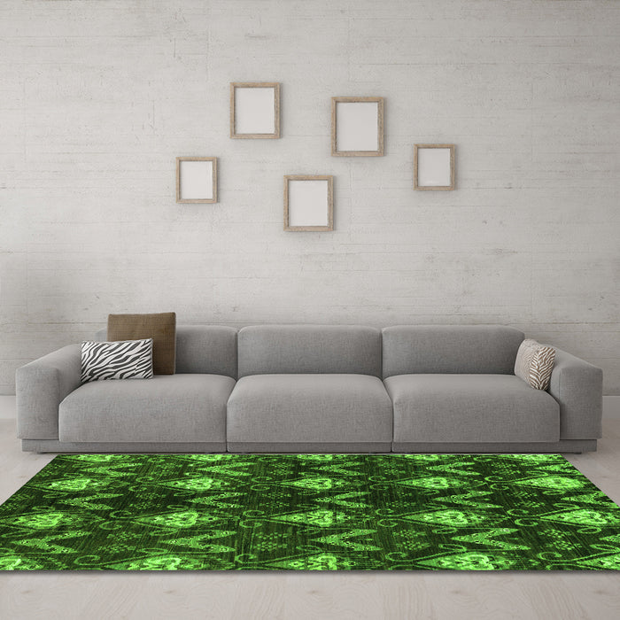 Machine Washable Abstract Green Modern Area Rugs in a Living Room,, wshabs175grn