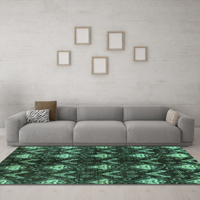 Machine Washable Abstract Turquoise Modern Area Rugs in a Living Room,, wshabs175turq