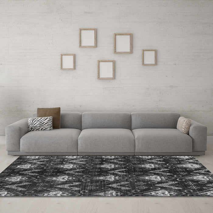Machine Washable Abstract Gray Modern Rug in a Living Room,, wshabs175gry
