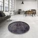 Round Abstract Gray Persian Rug in a Office, abs1760