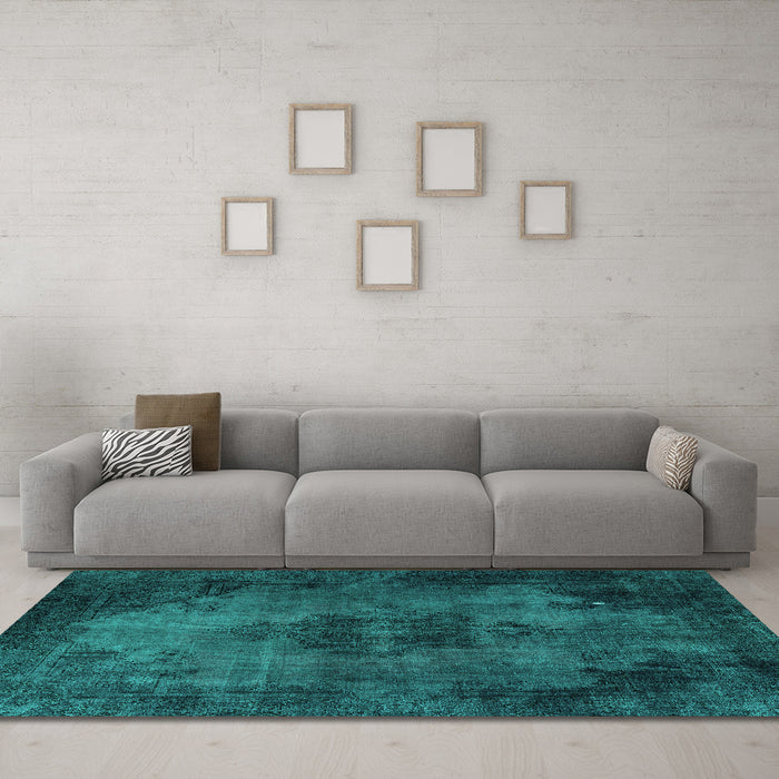 Machine Washable Persian Turquoise Bohemian Area Rugs in a Living Room,, wshabs1760turq