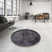 Round Machine Washable Abstract Grey Gray Rug in a Office, wshabs1760