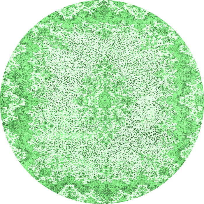Round Machine Washable Oriental Emerald Green Traditional Area Rugs, wshabs1761emgrn